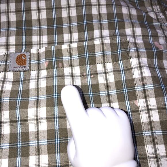 Carhartt Relax Fit Plaid Button Shirt Short Sleeve Olive Green White Mens Sz 3XL - Picture 8 of 11